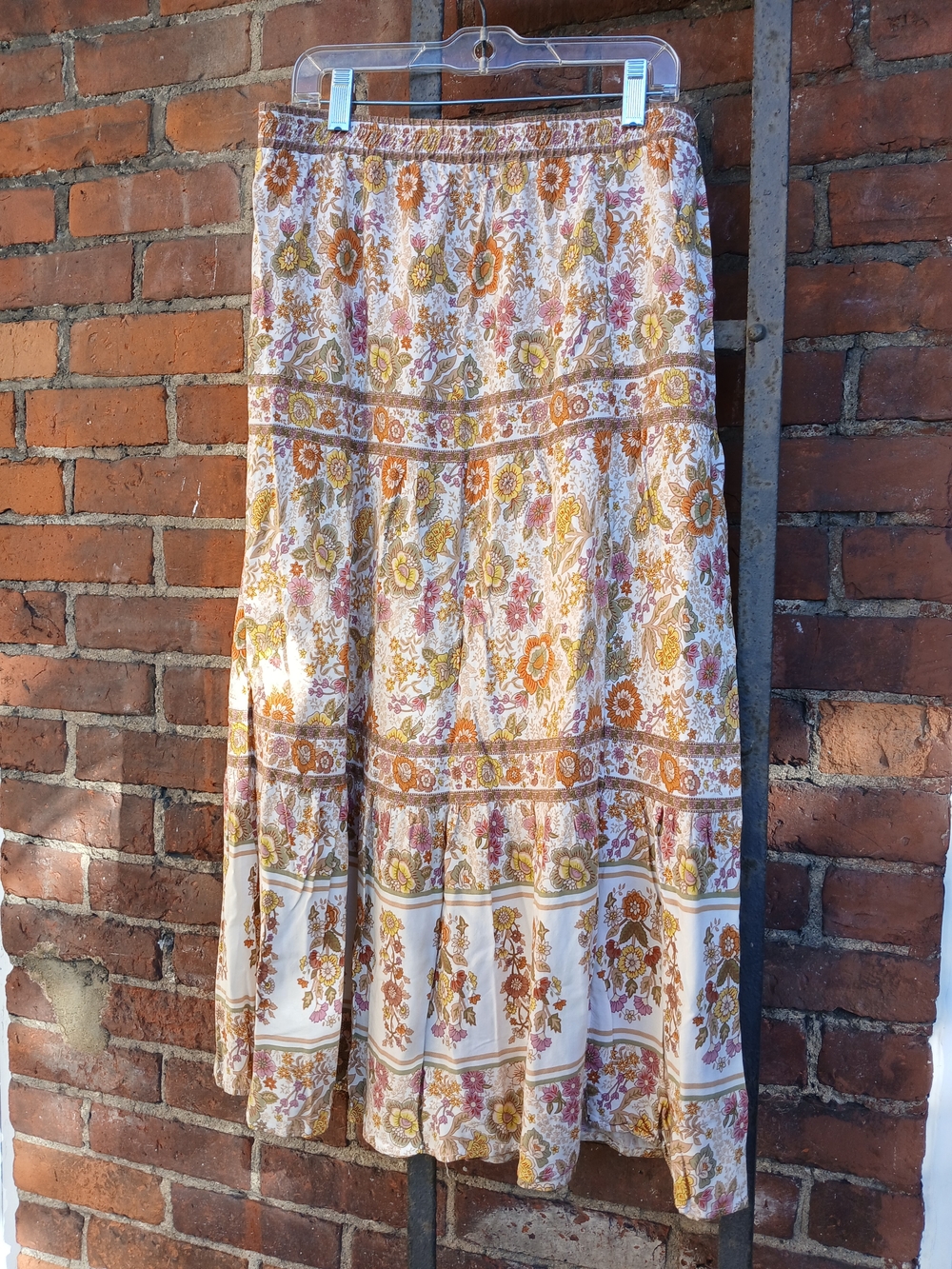 cupcakes & cashmere Floral Tiered Maxi Skirt - White, Mustard & Pink